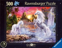 Puzzle 2D 500 Świecące - Jednorożce nad rzeką Ravensburger