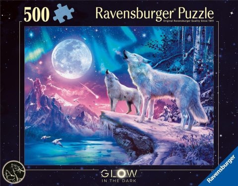 Puzzle 2D 500 Świecące - Wilk w zorzy polarnej Ravensburger